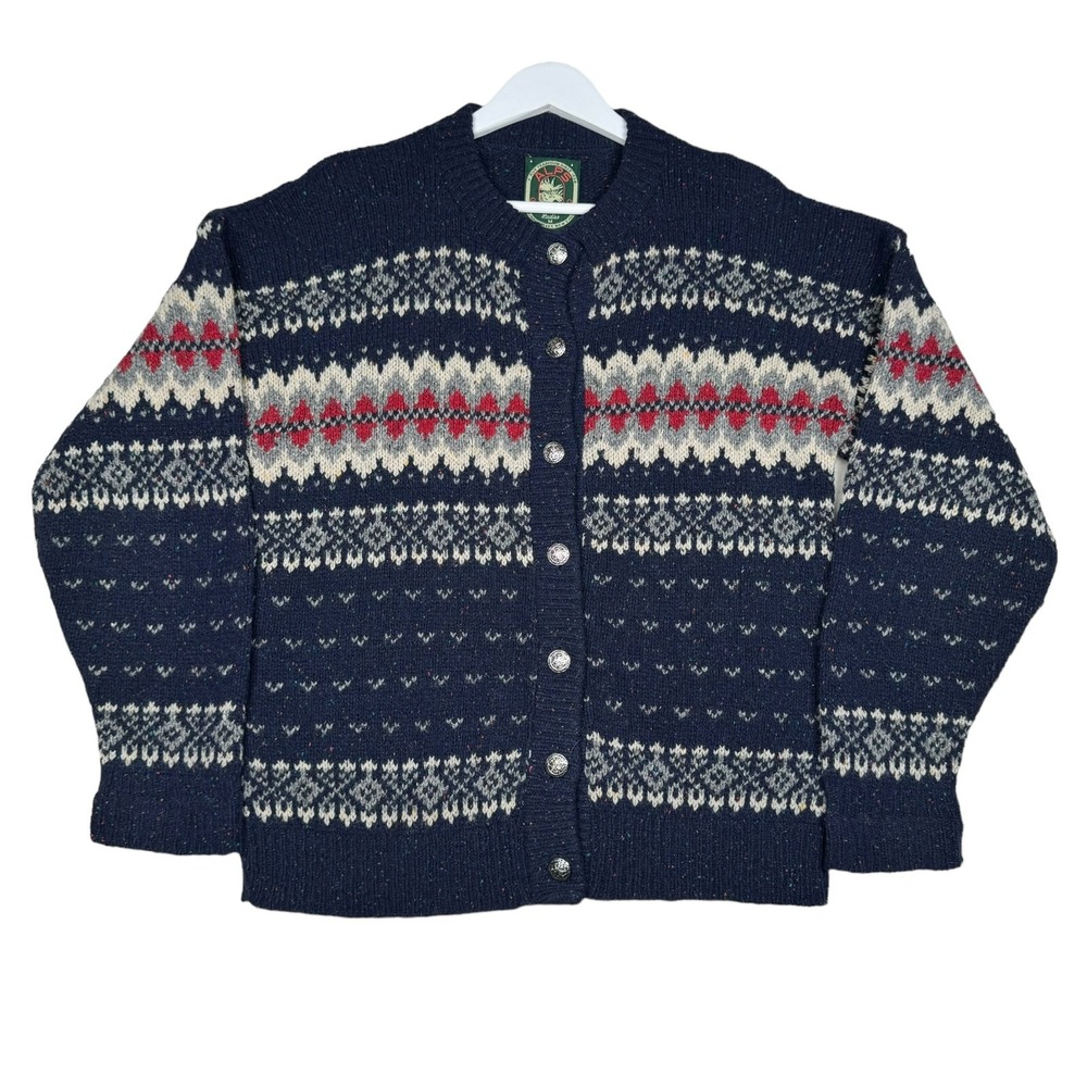 Alps Cardigan Sweater Womens Medium Navy Aztec Knit Wool Button Front